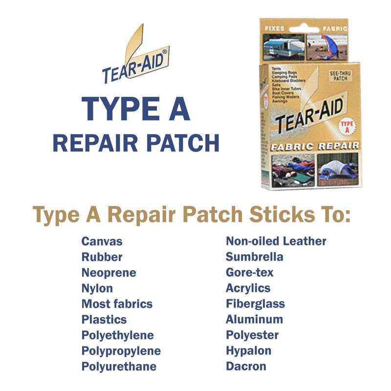 TEAR-AID Fabric Repair Kit, Type A Clear Patch for Canvas, Fiberglass, Leather, Polyester, Nylon & More, Gold Box, 2 Pack - Image 2